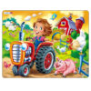 Larsen puslespill for barn med traktor, barn og gris. Kappkjøring