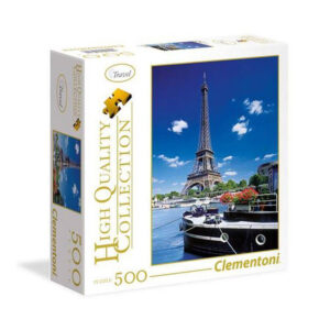 Puslespill med 500 brikker med motiv av Eiffeltårnet i romantiske Paris. Produsert i ekstra god kvalitet av italienske Clementoni.