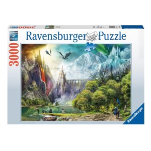 Ravensburger puslespill av dragenes rike. Et landskap med drager.